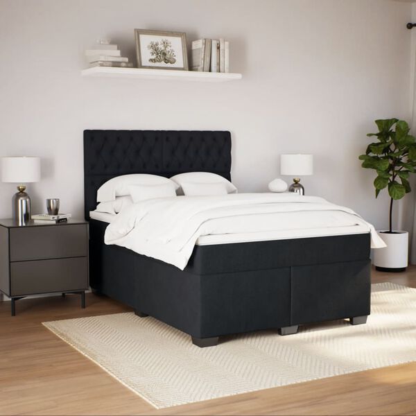 vidaXL Sommier &agrave; lattes de lit et matelas Noir 160x200 cm Velours