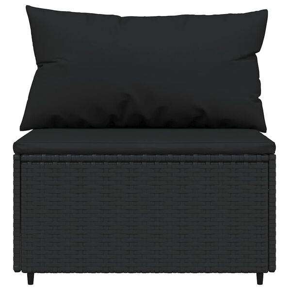 vidaXL Canap&eacute;s centraux de jardin et coussins 2pcs Noir R&eacute;sine tress&eacute;e