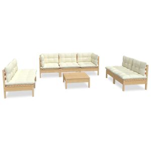 vidaXL Salon de jardin 8 pcs avec coussins cr&egrave;me Bois de pin massif