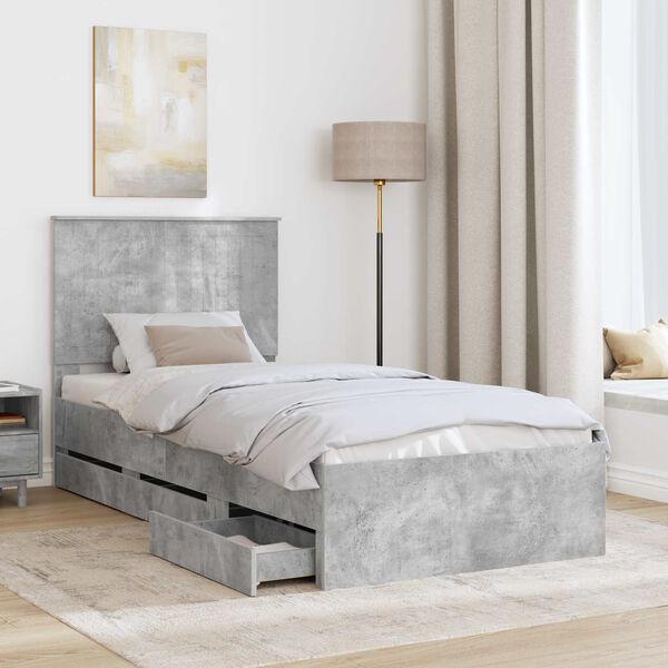 vidaXL Cadre de lit avec tiroir Gris b&eacute;ton 90 x 200 cm Bois Ing&eacute;nierie