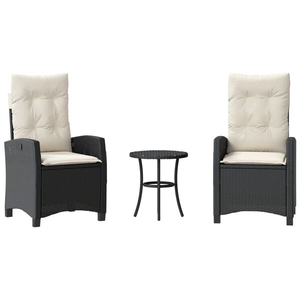vidaXL Ensemble de bistro 3 pcs avec coussins noir r&eacute;sine tress&eacute;e