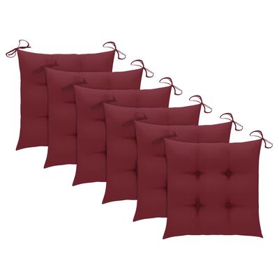 vidaXL Chaises de jardin avec coussins rouge bordeaux 6pcs Teck massif