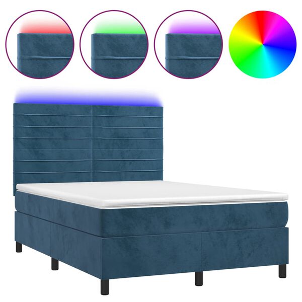 vidaXL Sommier &agrave; lattes de lit avec matelas LED Bleu fonc&eacute; 140x200 cm