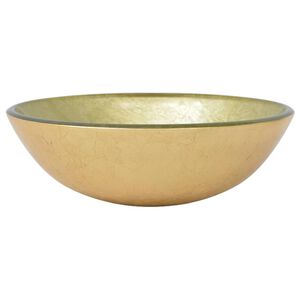 vidaXL Lavabo Verre tremp&eacute; 42 cm Dor&eacute;