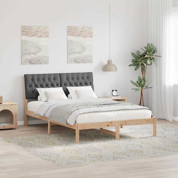 vidaXL Cadre de lit Gris fonc&eacute; 140 x 190 cm Pin massif