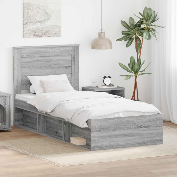 vidaXL Cadre de lit avec tiroir Gris Sonoma 90 x 190 cm Pin massif