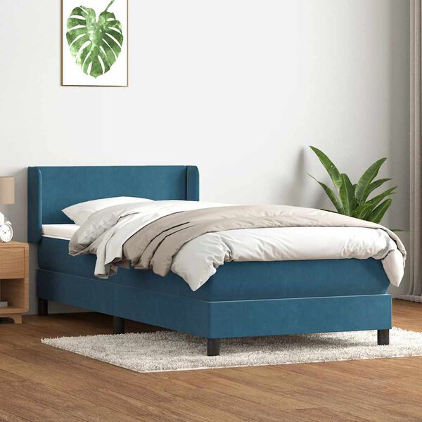 vidaXL Sommier &agrave; lattes de lit et matelas bleu fonc&eacute; 100x210cm velours