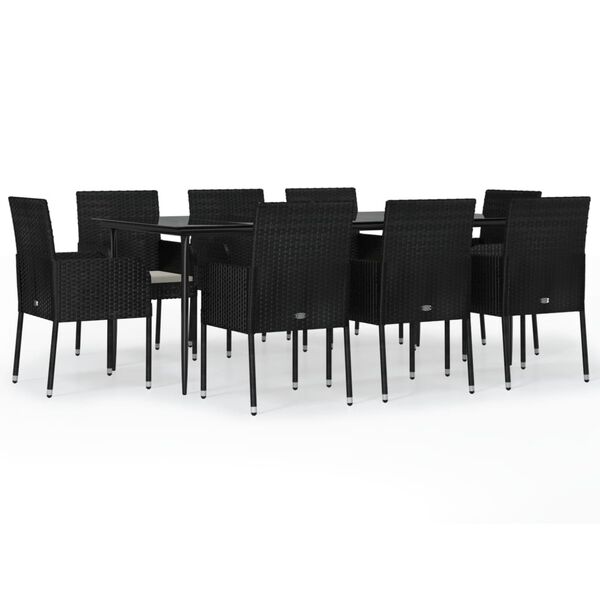 vidaXL Ensemble &agrave; manger jardin 9pcs et coussins noir r&eacute;sine tress&eacute;e
