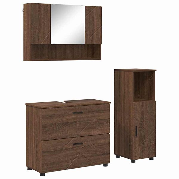 vidaXL Ensemble de mobilier de salle de bain 3 pcs Ch&ecirc;ne brun
