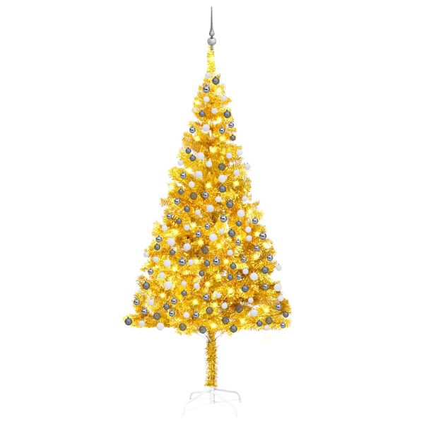 vidaXL Arbre de No&euml;l artificiel pr&eacute;-&eacute;clair&eacute; et boules dor&eacute; 210 cm PET