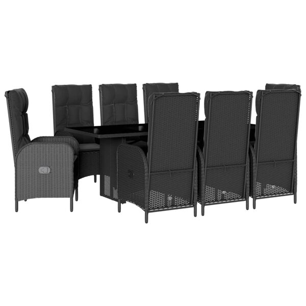 vidaXL Ensemble &agrave; manger de jardin 9pcs coussins noir r&eacute;sine tress&eacute;e