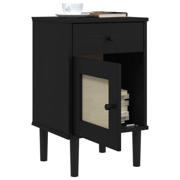 vidaXL Table de chevet SENJA aspect de rotin noir bois de pin massif