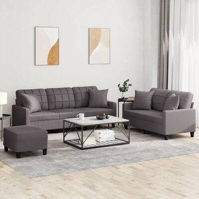 vidaXL Ensemble de canapés 3 pcs avec coussins gris similicuir