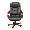 Fauteuil cuir m&eacute;lang&eacute; noir et &eacute;l&eacute;ments bois