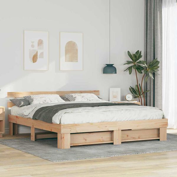 vidaXL Cadre de lit avec t&ecirc;te de lit Marron 180 x 200 cm Pin massif