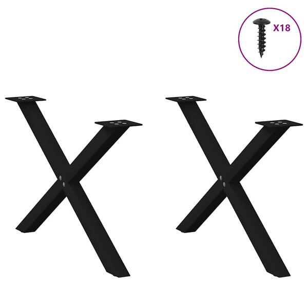 vidaXL Pieds de table basse en forme de X, 2 pièces, noir, 70 x (42-43) cm, acier