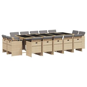 vidaXL Ensemble &agrave; manger de jardin et coussins 15 pcs m&eacute;lange beige