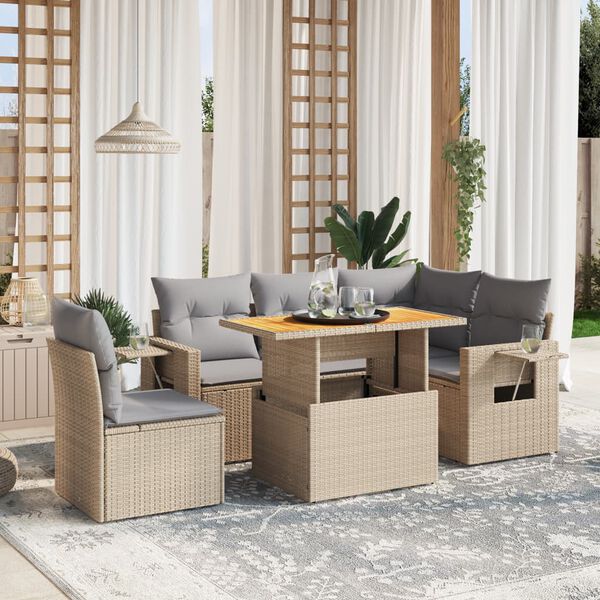 vidaXL Salon de jardin avec coussins 6 pcs beige r&eacute;sine tress&eacute;e
