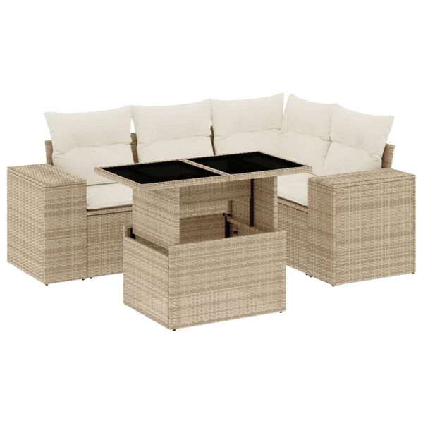 vidaXL Salon de jardin avec coussins 5 pcs beige r&eacute;sine tress&eacute;e
