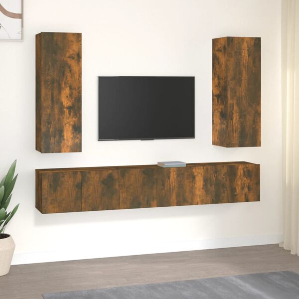 vidaXL Ensemble de meubles TV 5 pcs Ch&ecirc;ne fum&eacute; Bois d'ing&eacute;nierie