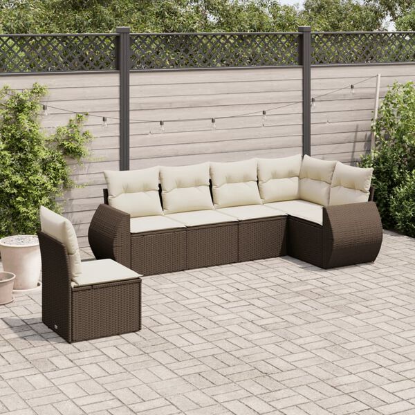 vidaXL Salon de jardin avec coussins 6 pcs marron r&eacute;sine tress&eacute;e