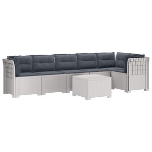 vidaXL Canap&eacute; de Jardin 6 Places avec Coussins Aspect Rattan PP Blanc