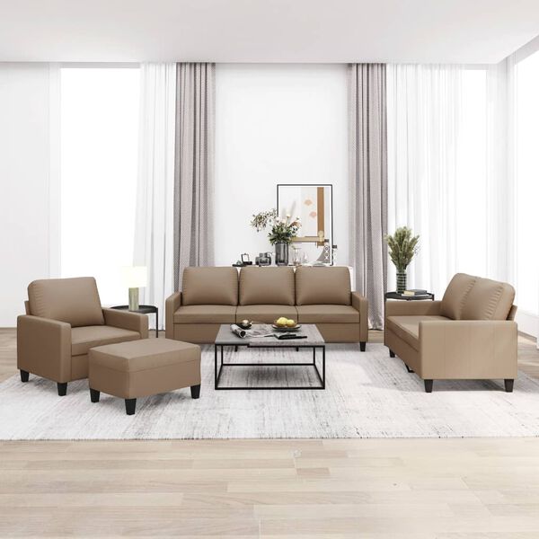 vidaXL Ensemble de canap&eacute;s 4 pcs avec coussins Cappuccino Similicuir