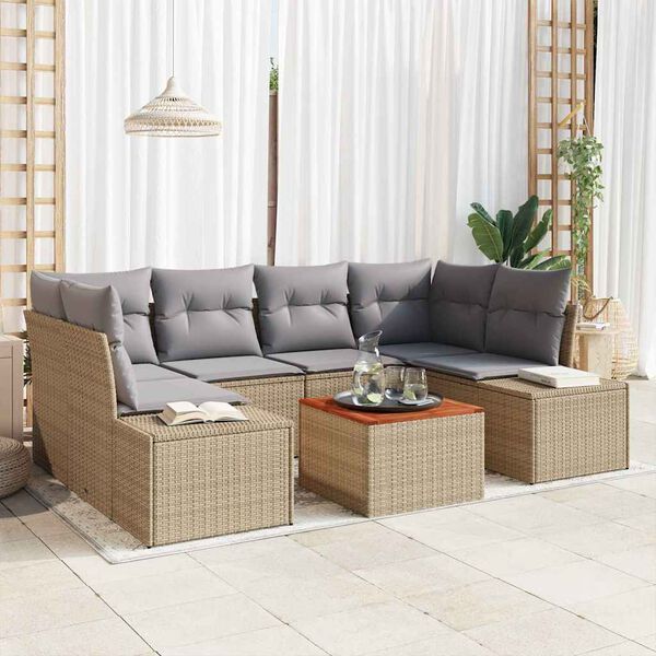 vidaXL Ensemble de canap&eacute; de jardin avec coussin 7 pcs Beige polyrotin