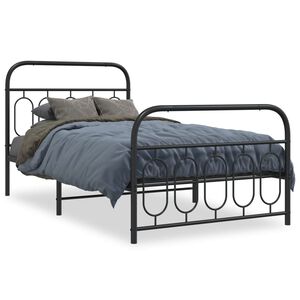 vidaXL Cadre de lit m&eacute;tal sans matelas avec pied de lit noir 107x203cm