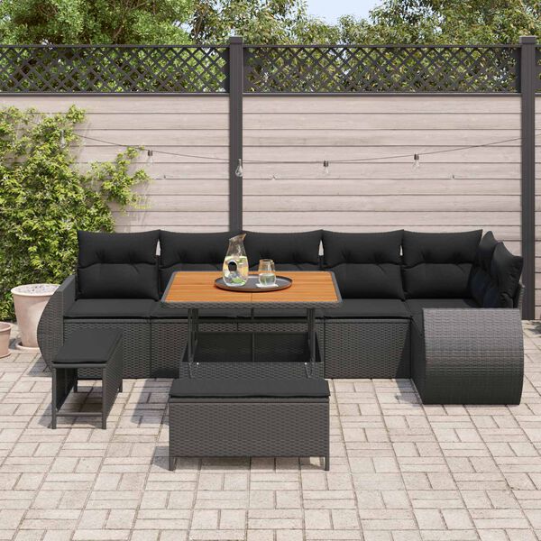vidaXL Ensemble de canap&eacute; de jardin 9 pcs Noir polyrotin