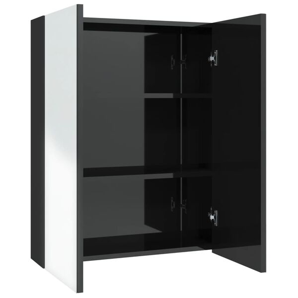 vidaXL Armoire &agrave; miroir de salle de bain 60x15x75 cm MDF Noir brillant