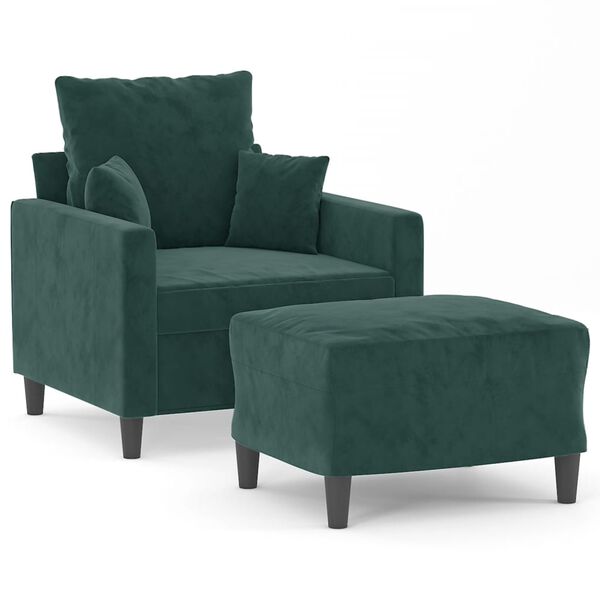 vidaXL Fauteuil avec repose-pied Vert fonc&eacute; 60 cm Velours
