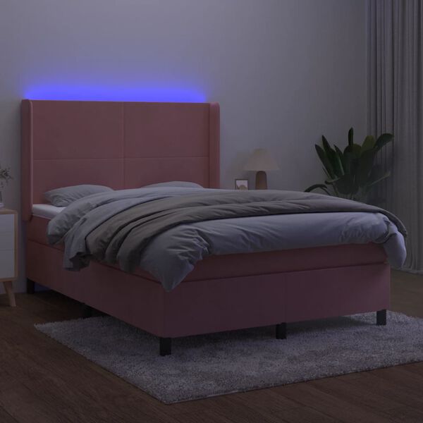vidaXL Sommier &agrave; lattes de lit matelas et LED Rose 140x190 cm Velours