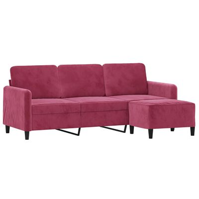 vidaXL Canapé à 3 places et repose-pieds Rouge bordeaux 180 cm Velours