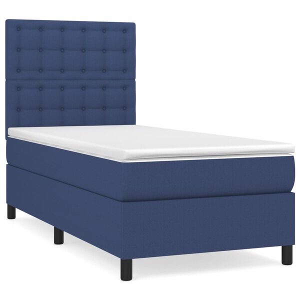 vidaXL Sommier &agrave; lattes de lit avec matelas Bleu 100x200 cm Tissu