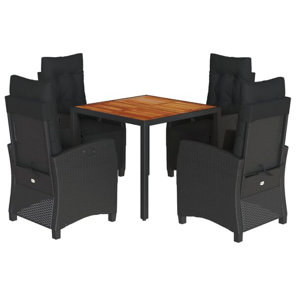 vidaXL Ensemble &agrave; manger de jardin coussins 5pcs Noir R&eacute;sine tress&eacute;e