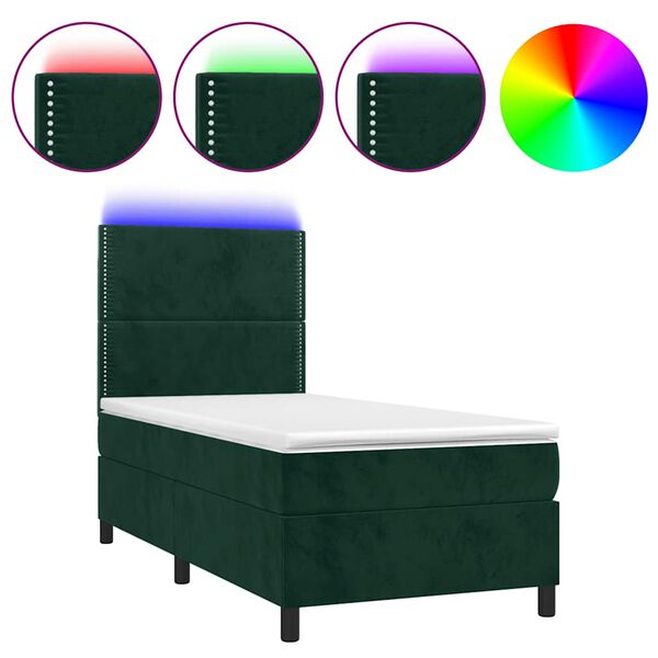 vidaXL Sommier &agrave; lattes de lit avec matelas et LED Vert fonc&eacute; 90x200cm