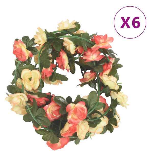 vidaXL Guirlandes de fleurs de No&euml;l 6 pcs rose et champagne 240 cm