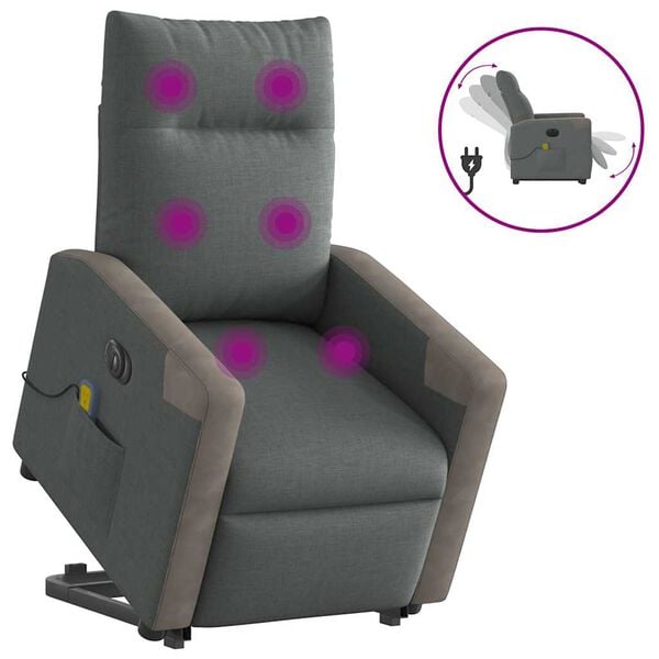 vidaXL Fauteuil inclinable de massage &eacute;lectrique Gris fonc&eacute; Tissu