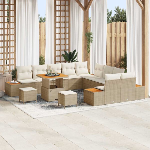 vidaXL Ensemble de canap&eacute; de jardin 13 pcs Beige polyrotin