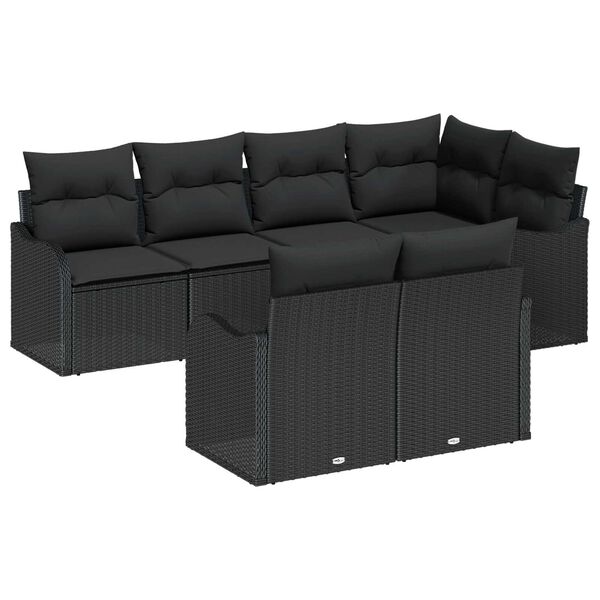 vidaXL Ensemble de canap&eacute; de jardin avec coussin 7 pcs Noir Poly rotin