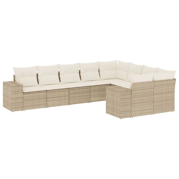 vidaXL Salon de jardin avec coussins 9 pcs beige r&eacute;sine tress&eacute;e