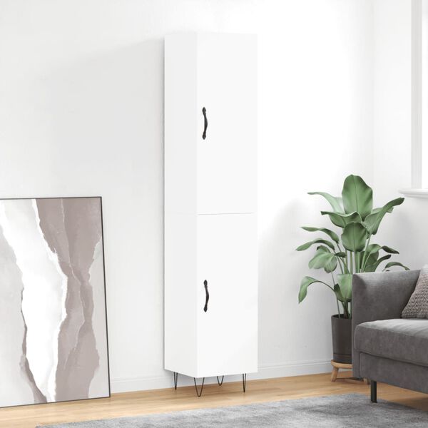vidaXL Buffet haut Blanc 34,5x34x180 cm Bois d'ing&eacute;nierie