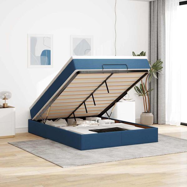 VidaXL Cadre de lit ottoman avec matelas bleu 140x200 cm tissu