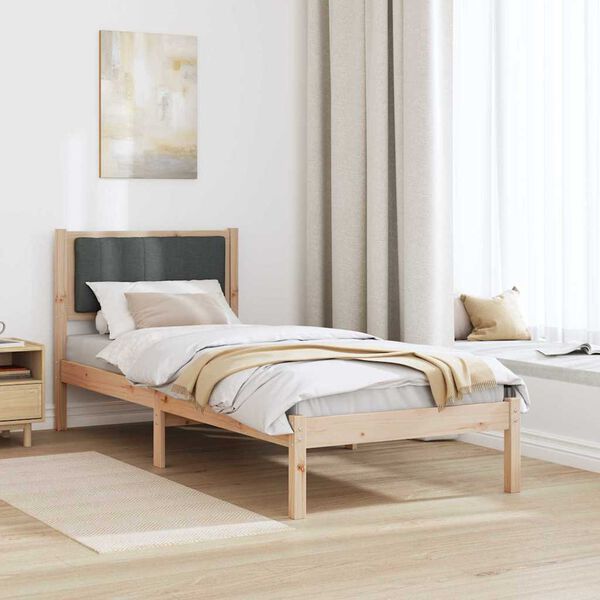 vidaXL Cadre de lit avec t&ecirc;te de lit rembourr&eacute;e Gris fonc&eacute; 75 x 190 cm