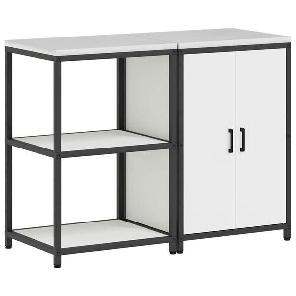 vidaXL Ensemble de rangement cuisine 2 pcs Blanc Acier lamin&eacute; &agrave; froid