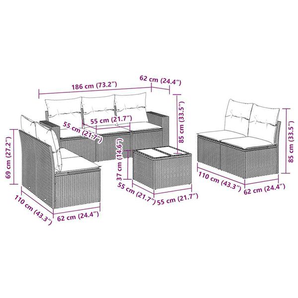 vidaXL Salon de jardin 8 pcs avec coussins noir r&eacute;sine tress&eacute;e
