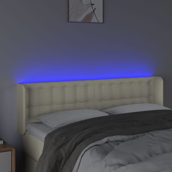 vidaXL T&ecirc;te de lit &agrave; LED Cr&egrave;me 147x16x78/88 cm Similicuir