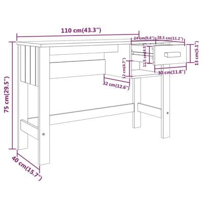 vidaXL Bureau HAMAR Marron miel 110x40x75 cm Bois massif de pin