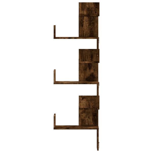 vidaXL &Eacute;tag&egrave;re d'angle murale ch&ecirc;ne fum&eacute; 45x45x147cm bois d'ing&eacute;nierie
